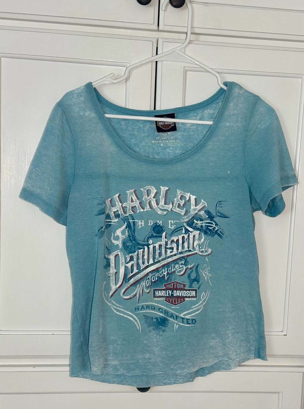 Harley-Davidson Women's Blue Wash Graphic T-Shirt Buckeye Dayton Ohio Large